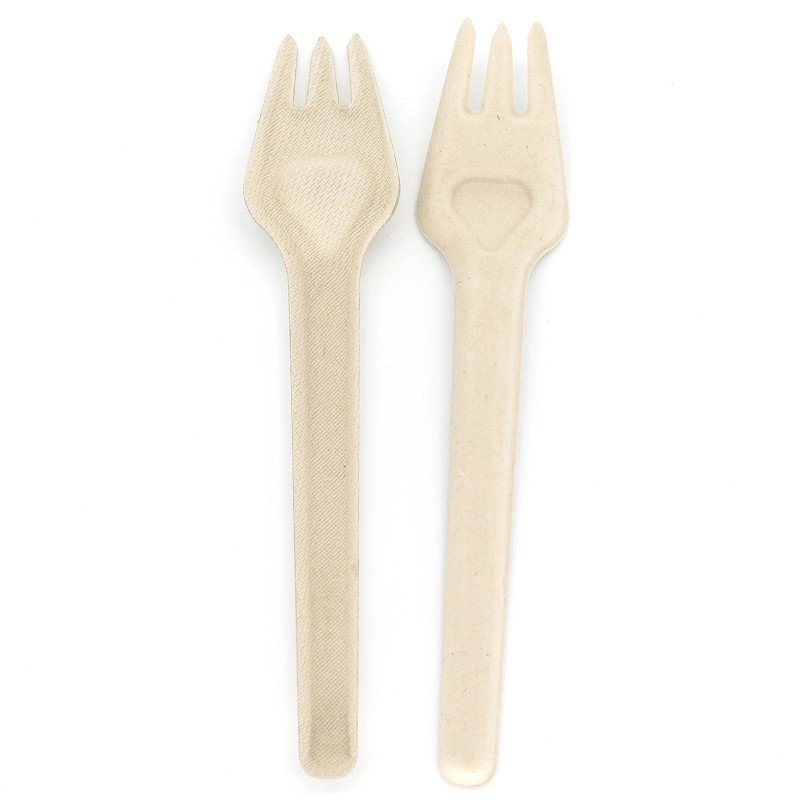 Bagasse fork illustrating food-contact tested plant-fibre tableware